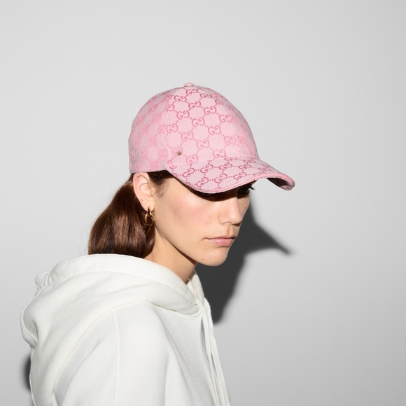 Gucci GG Supreme Monogram Canvas Cotton Baseball Cap, Pink Size Large - Picture 1 of 13